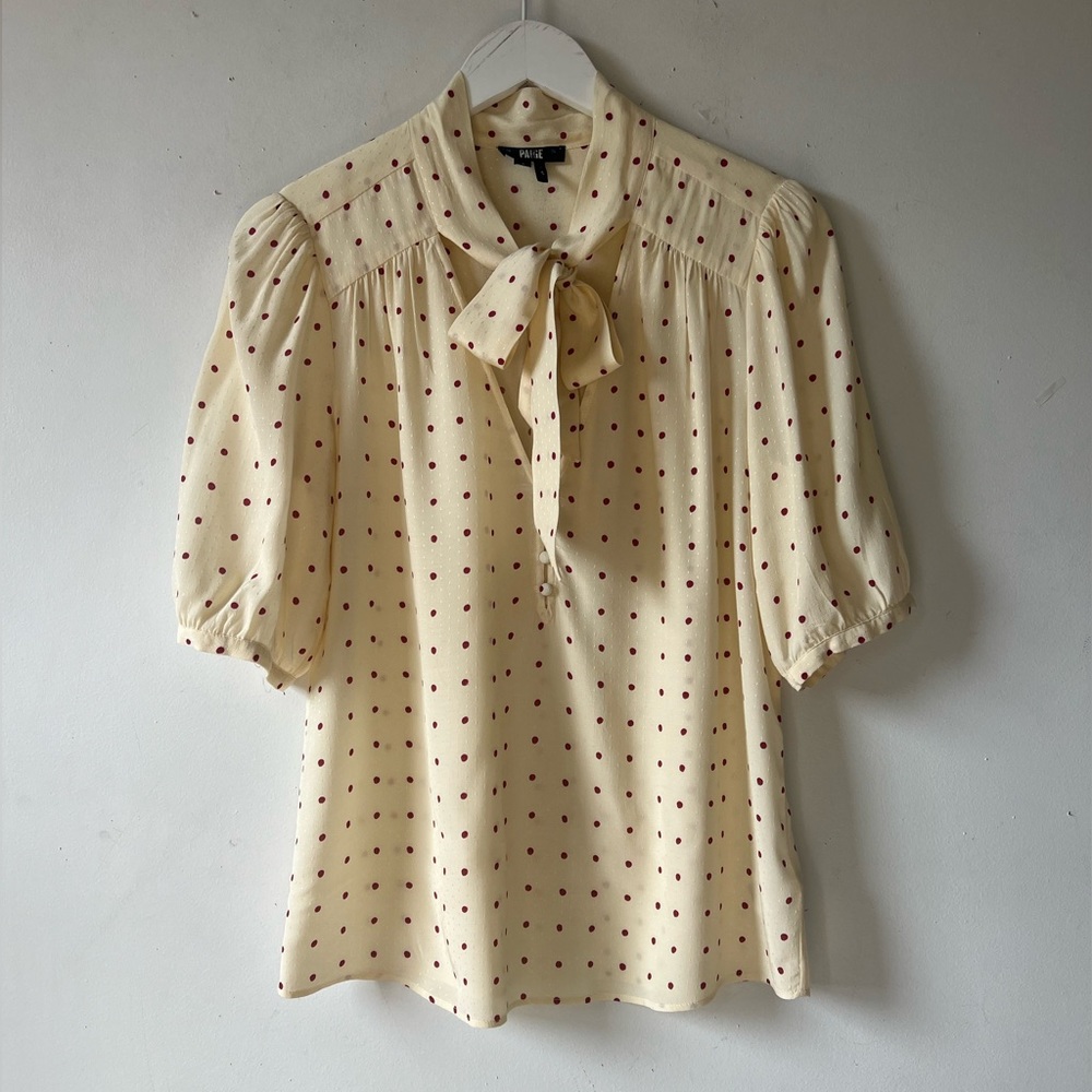 PAIGE Esta Ivory/Red Polkadot Pussybow Blouse S